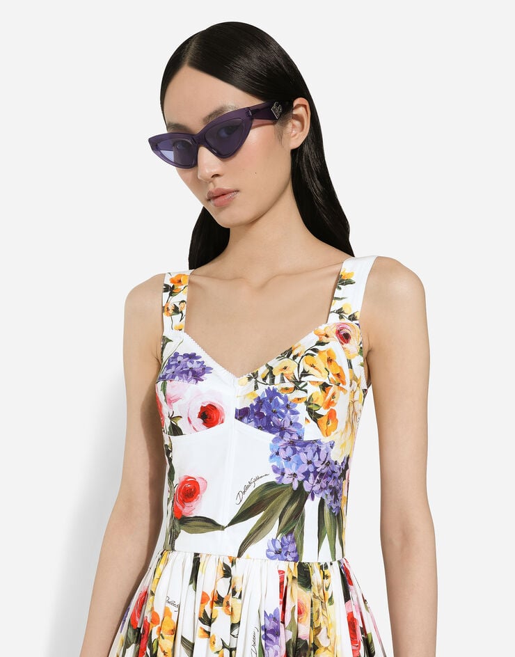 Dolce & Gabbana Vestido corsetero corto de algodón con estampado de jardín Estampado F6H9RTHS5Q1