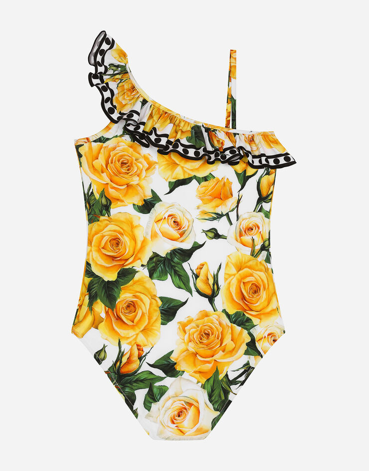 Dolce & Gabbana Spandex one-piece swimsuit with yellow rose print Print L5J838G7K3S