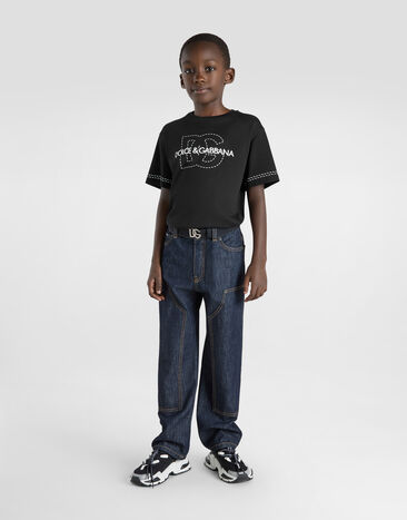 Dolce & Gabbana Jersey T-shirt with Dolce&Gabbana logo Black L4JTHVG7O6M
