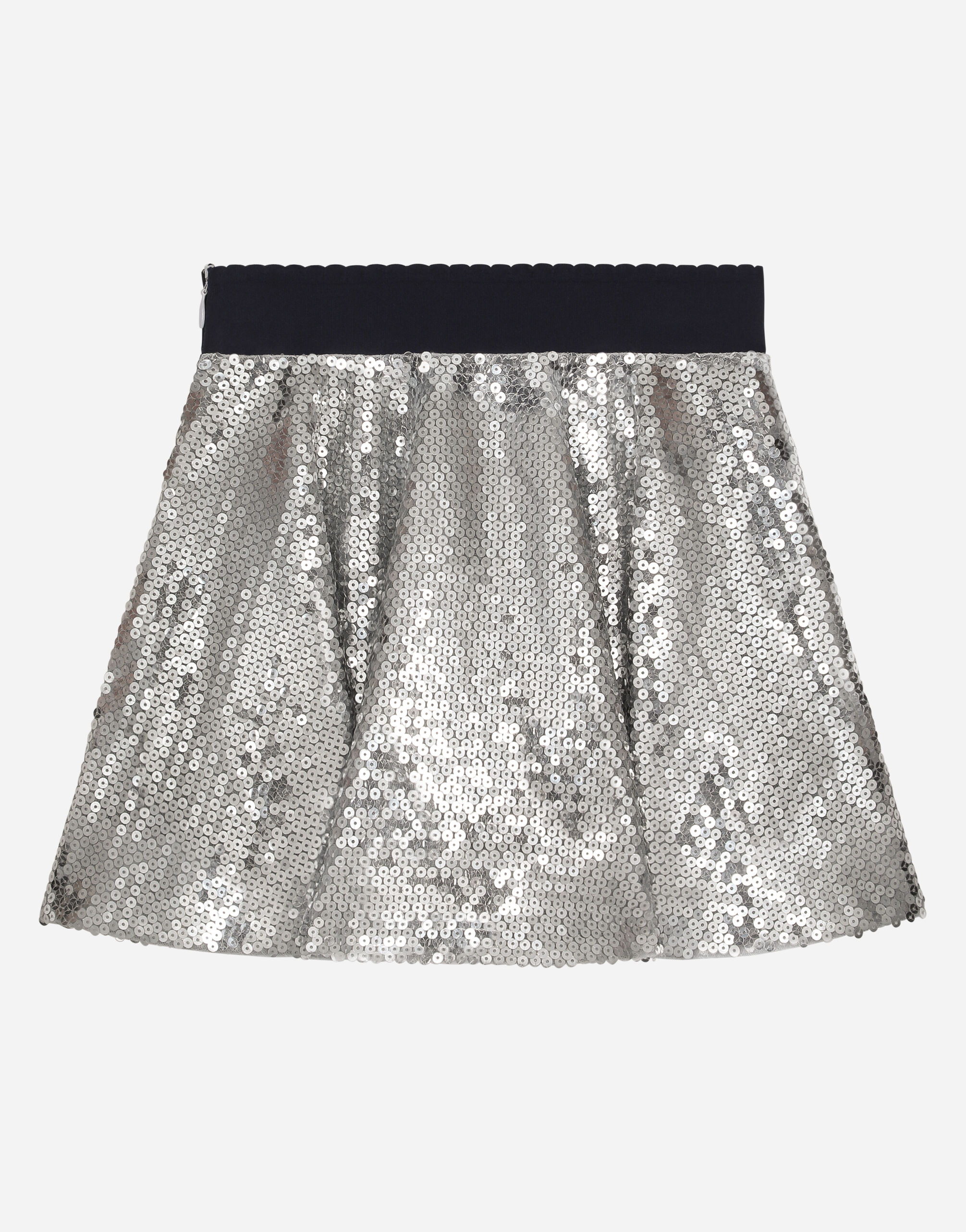 DOLCE&GABBANA ドルガバ ロゴ スパンコール ミディ スカート シルバーのウィメンズ ミディスカート スパンコール ロゴエラ