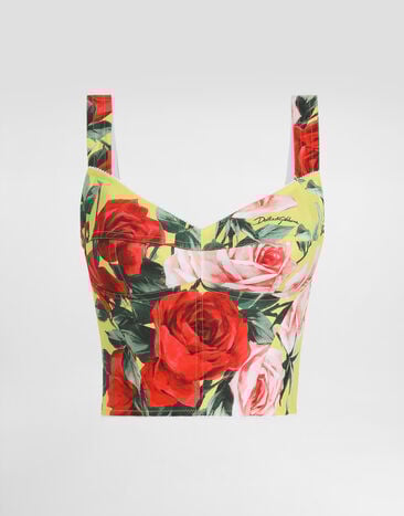 Dolce & Gabbana Top bustier de algodón con estampado Bouquet Imprima F7W98THS5TF
