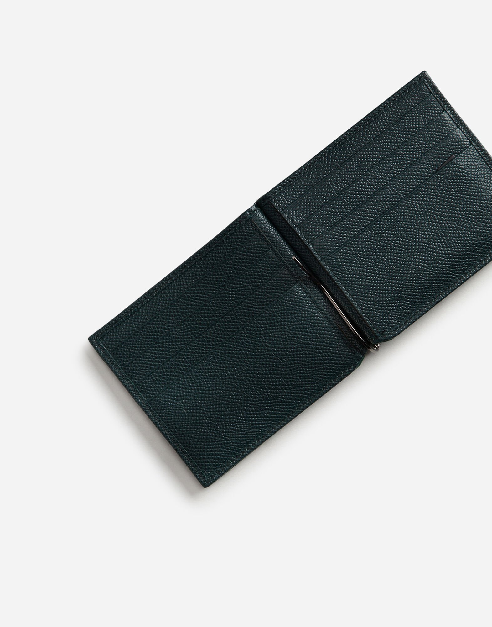 Crocodile bifold wallet with money clip and branded tag in GREEN