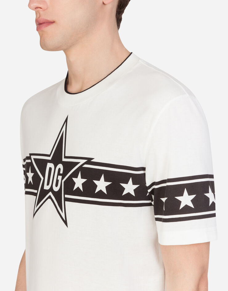 Dolce & Gabbana COTTON T-SHIRT WITH SMALL DG STARS PRINT CREAM G8KD0TFI7K5