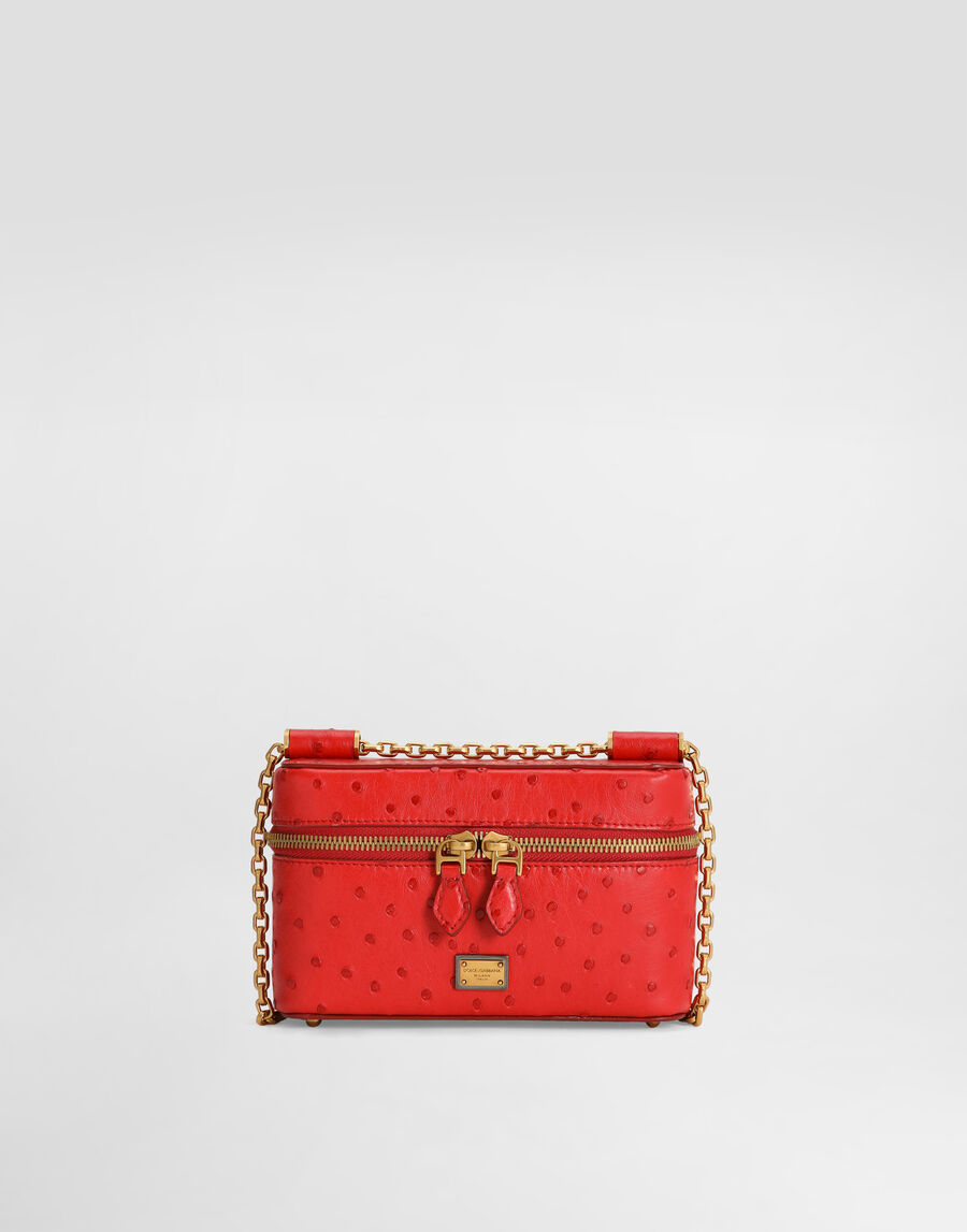 Sicily small shoulder bag in polished ostrich leather