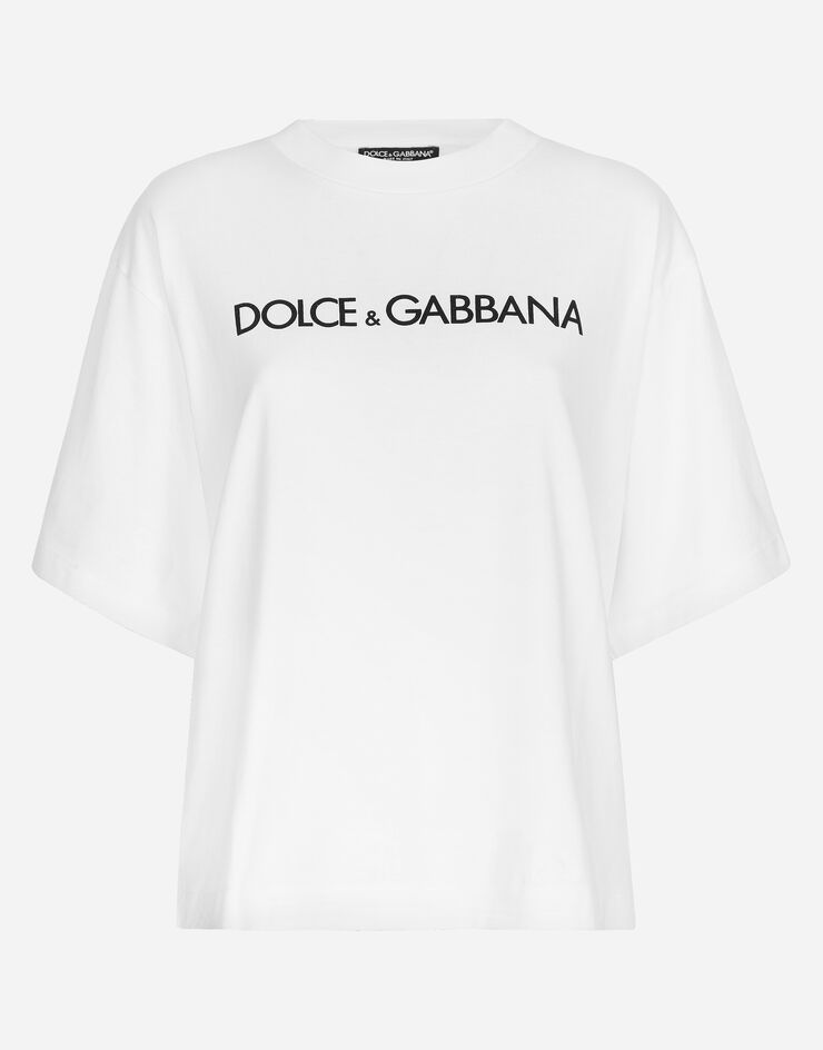 Dolce & Gabbana Short-sleeved cotton T-shirt with Dolce&Gabbana lettering White F8U10TG7H4P