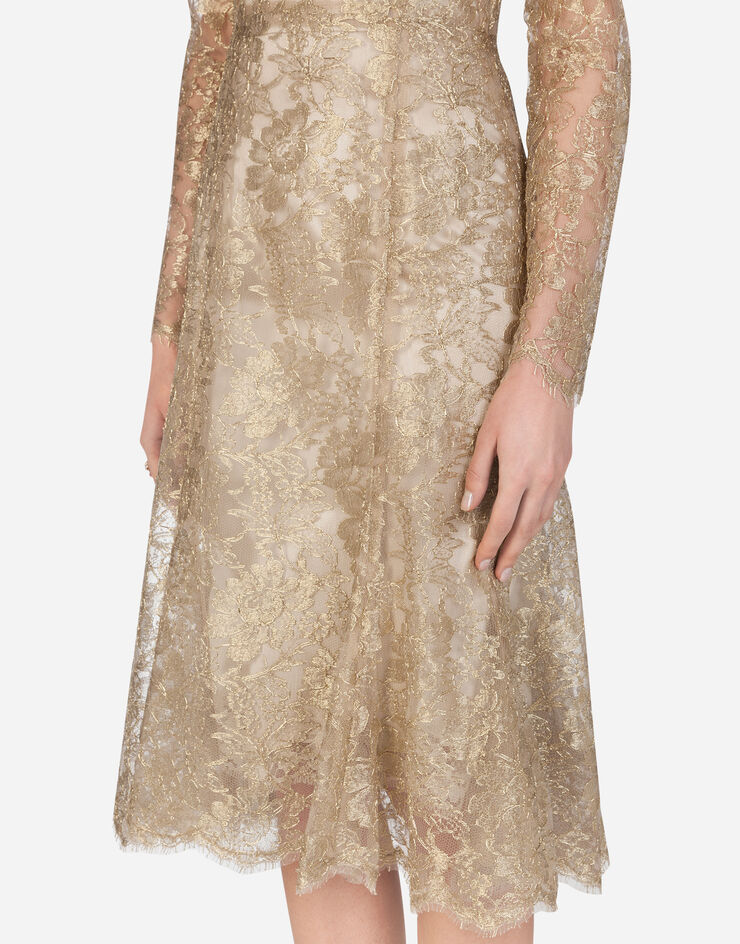 Dolce & Gabbana Lamé lace longuette dress GOLD F6H1HTHLM02
