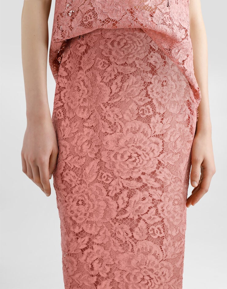 Dolce & Gabbana Logoed floral cordonet lace pencil skirt Multicolor F4B7ITHLM7L