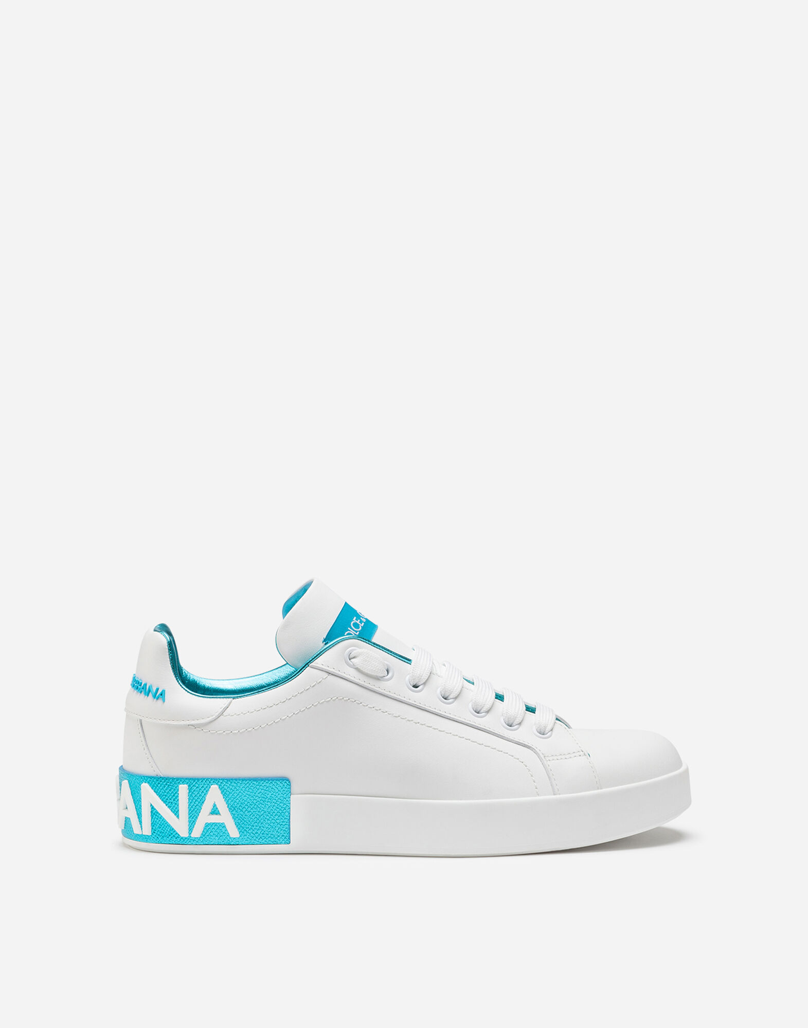 Calfskin nappa Portofino sneakers with lame details in AZURE for Women Dolce Gabbana