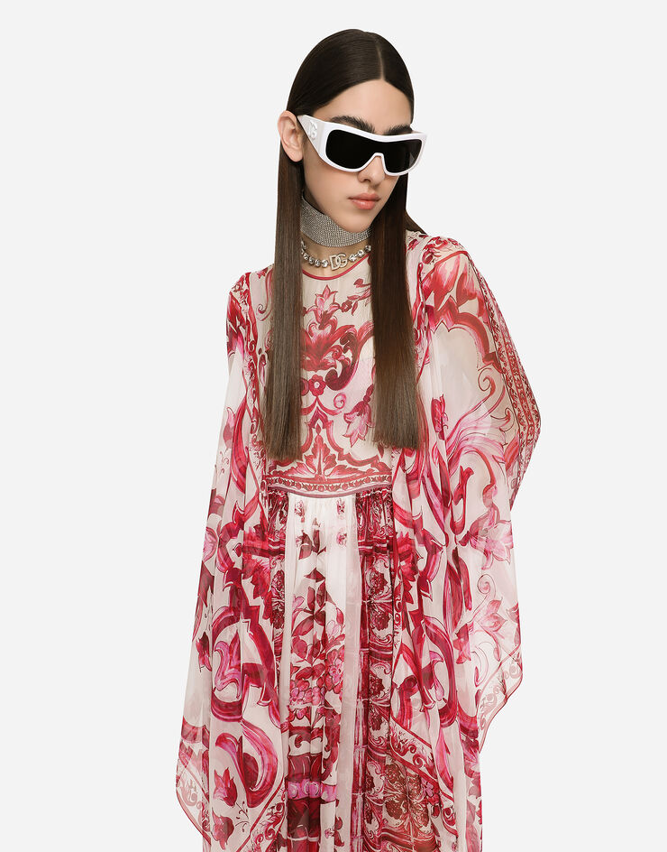 Dolce&Gabbana Vestido largo de chifón con estampado Maiolica Multicolor F6ADQTHI1BR