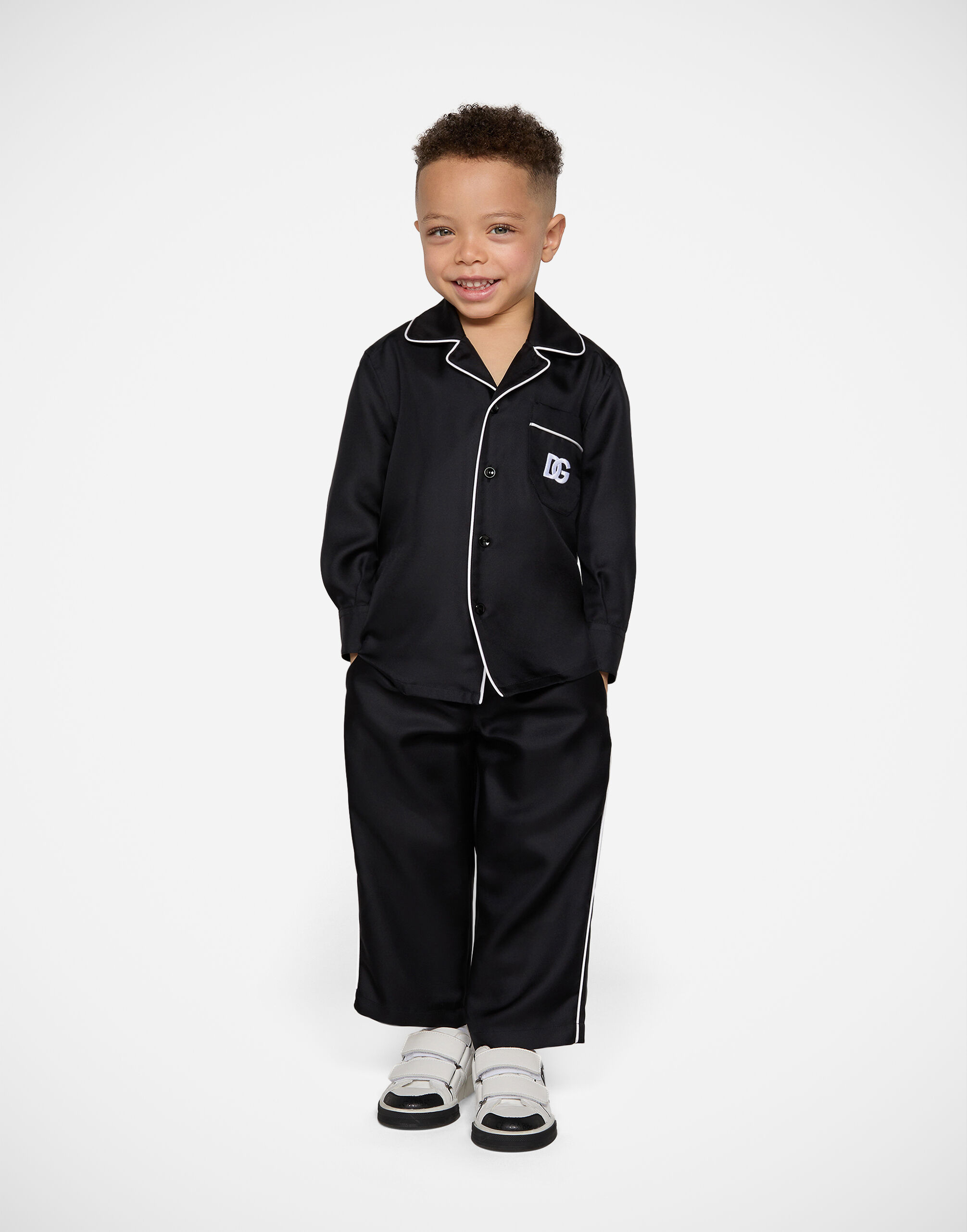 Silk twill pajama pants with DG embroidery in Black for Boys Dolce Gabbana US