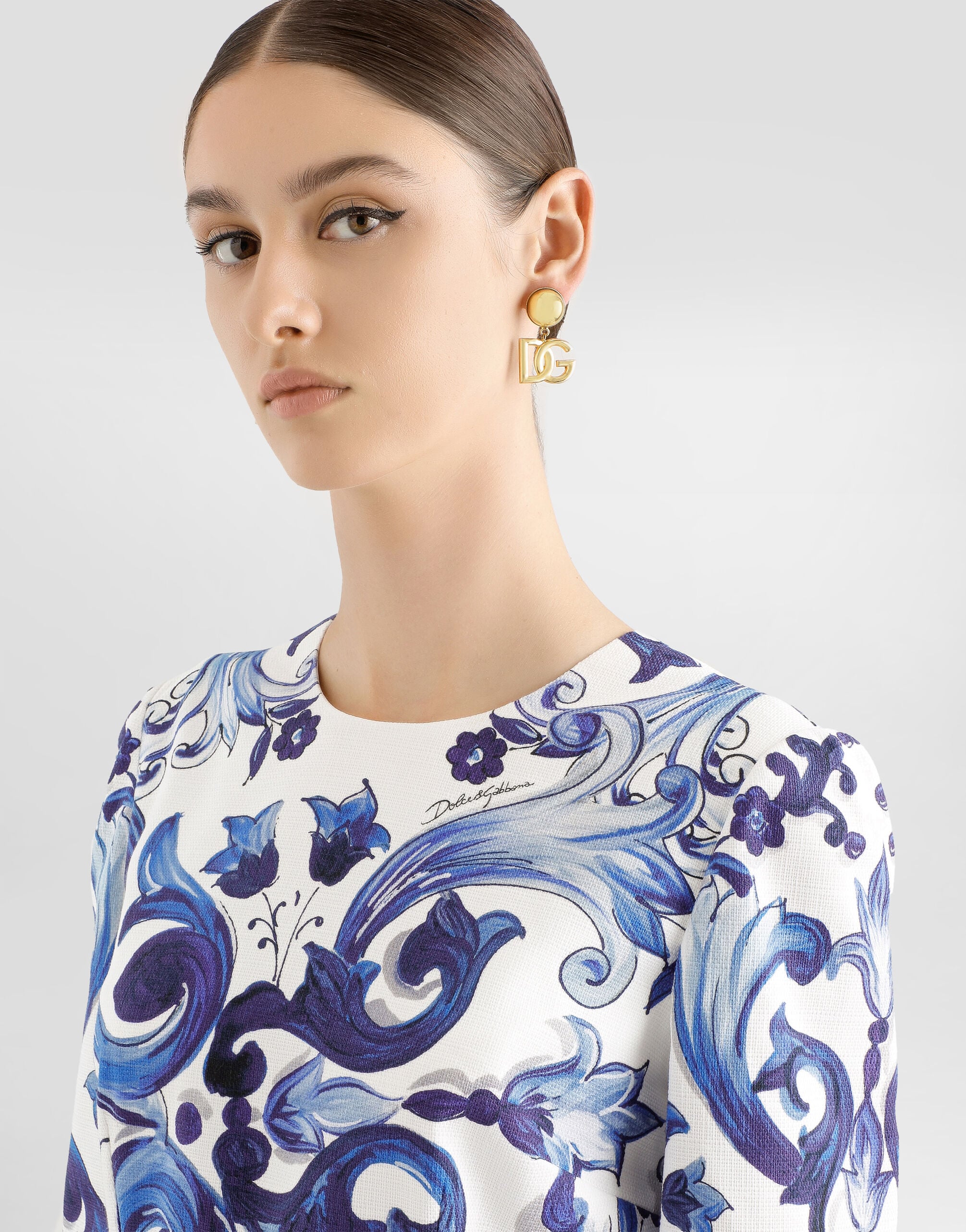 Majolica-print short cotton dress - thumbnail 4