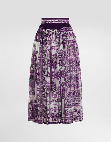 Dolce & Gabbana Majolica-print chiffon skirt Multicolor F4C5OTHI1Y9