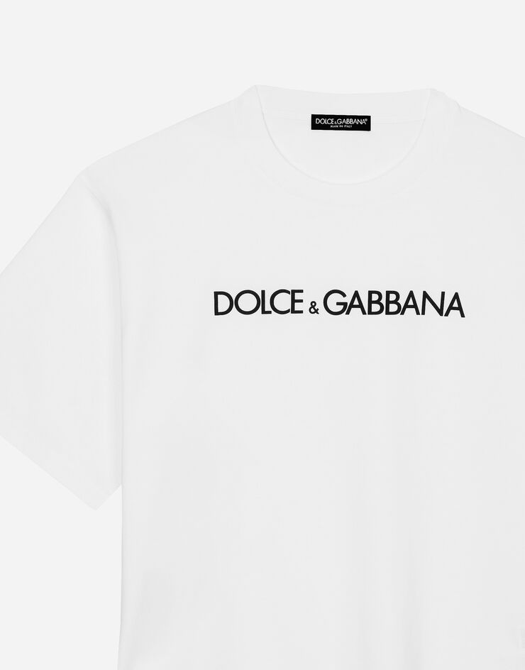 Dolce & Gabbana تيشيرت قطني بأكمام قصيرة مع شعار Dolce&Gabbana أبيض F8U10TG7H4P