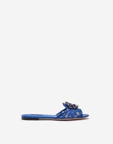 Dolce & Gabbana Slippers in lace with crystals Blue CD0101AL198