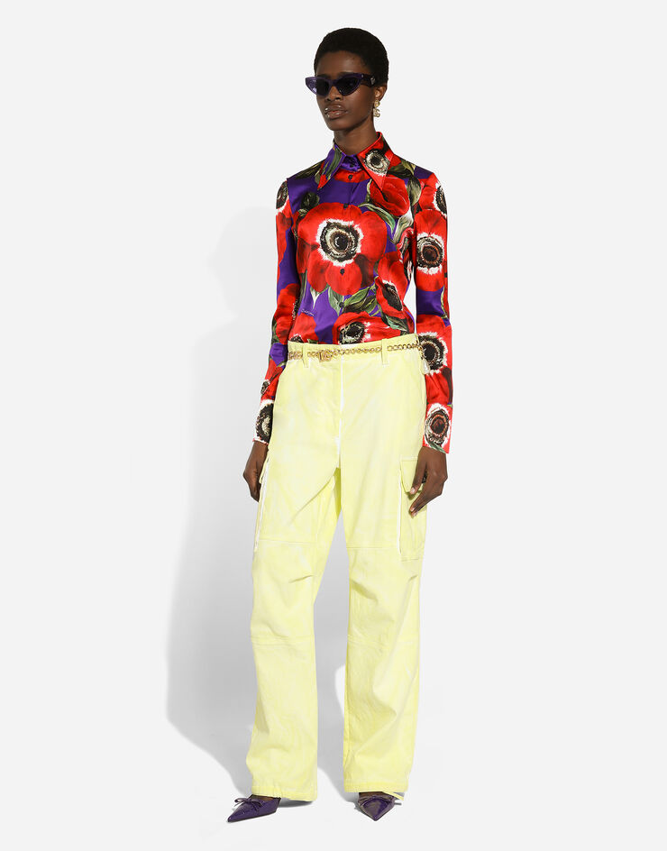 Dolce & Gabbana Satin shirt bodysuit with anemone print Print F775BTFSA58