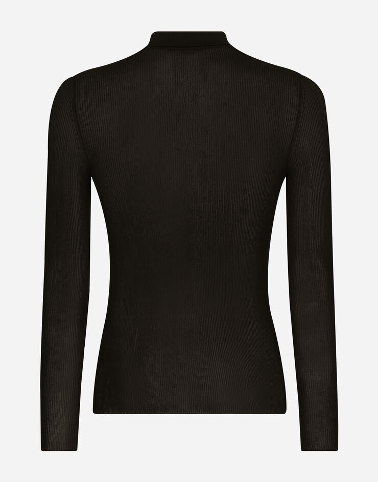 Dolce & Gabbana قميص بولو فيسكوز مضلع أسود GXR81TJAIO9