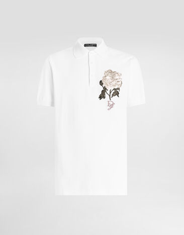 Dolce & Gabbana Polo de algodón con parche floral Blanco G8SN1ZG7O5E