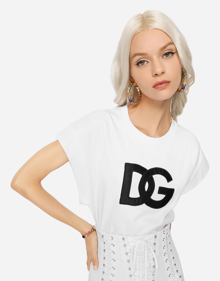 Dolce & Gabbana Interlock T-shirt with satin DG patch White F8Q31ZHU7H8
