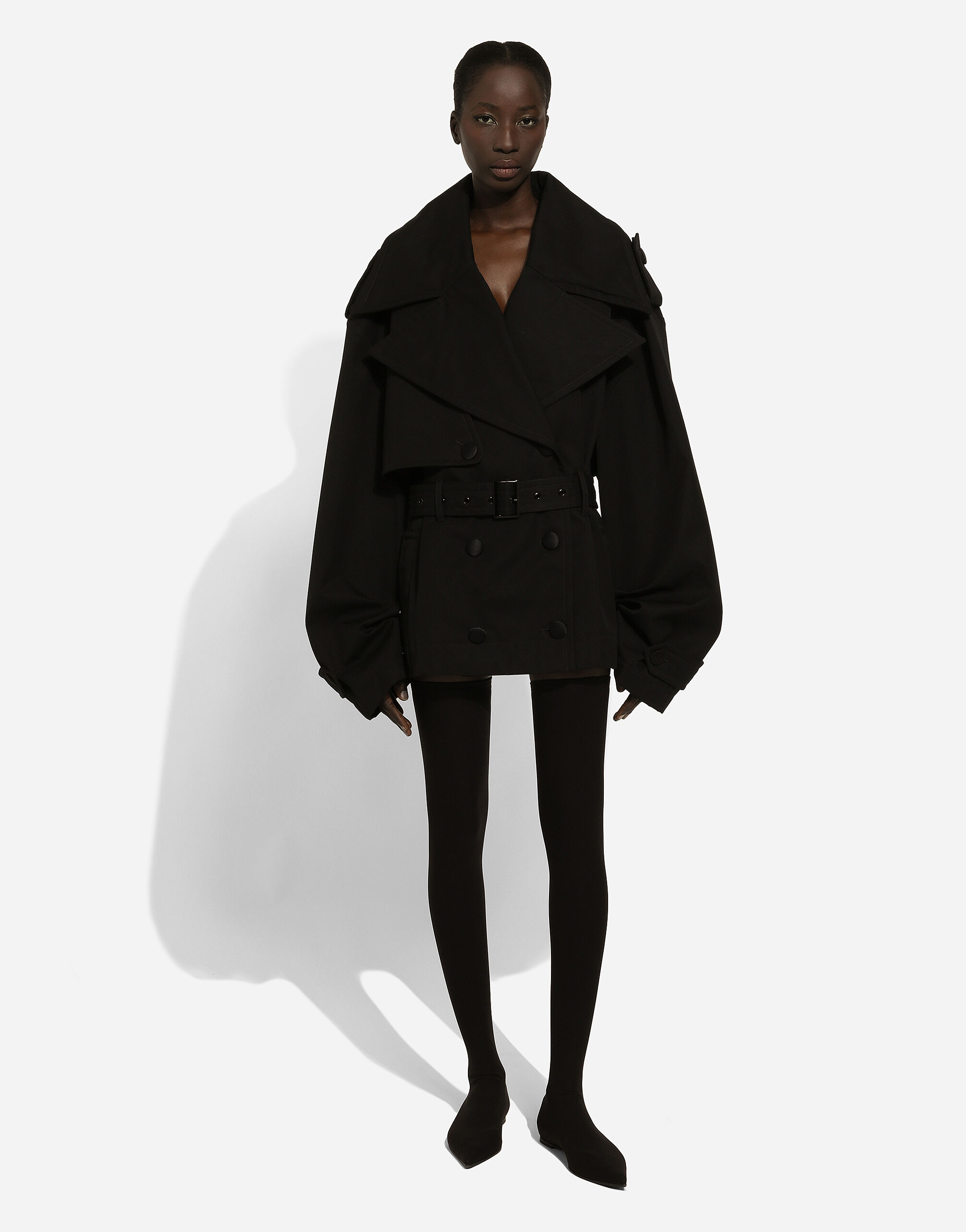 Double-breasted jacket with cotton belt in Black for Women