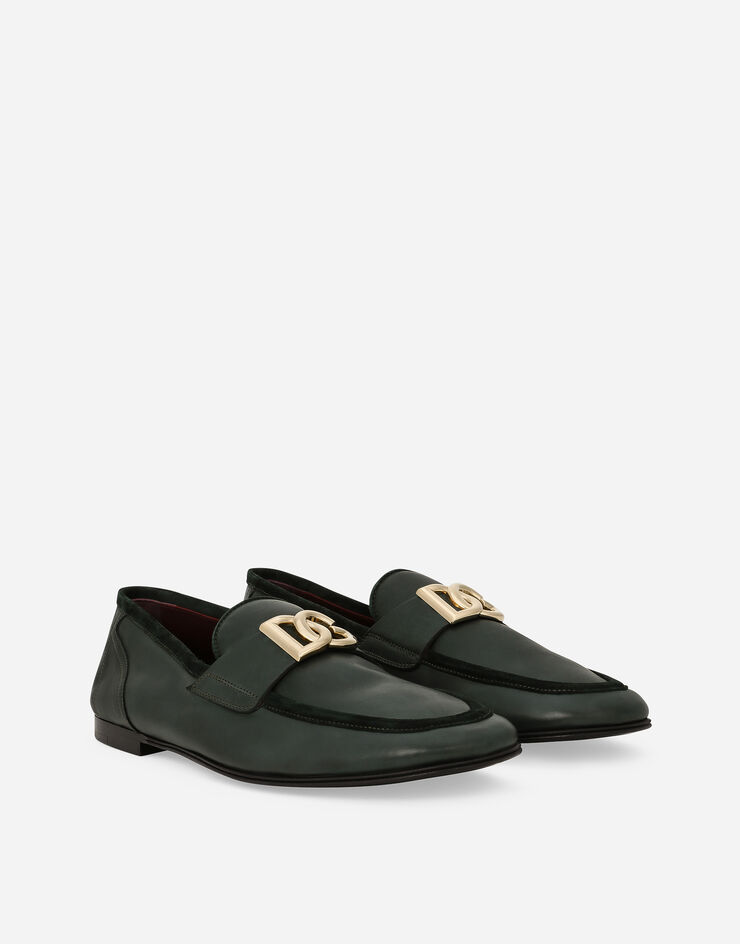 Dolce & Gabbana Calfskin loafers with DG logo Green A50462AQ993