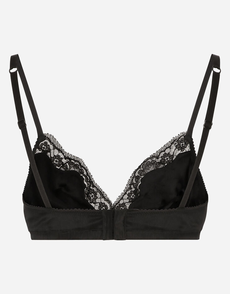 Soft-cup satin bra with lace detailing in BLACK for Women | Dolce&Gabbana®