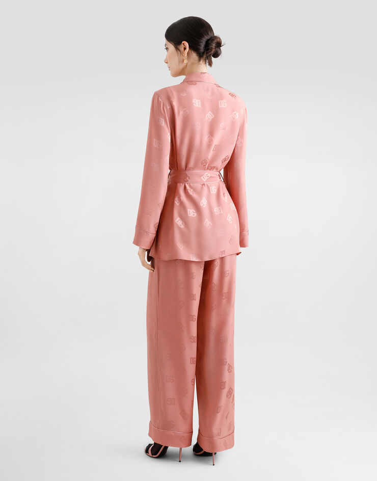 Dolce & Gabbana DG 徽标提花真丝长袖睡衣式衬衫 Pink F5I89TFJ1JO