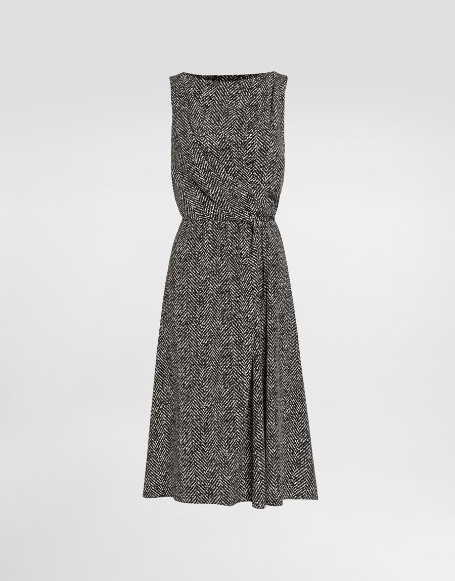 Heavy crêpe cocktail dress with chevron print
