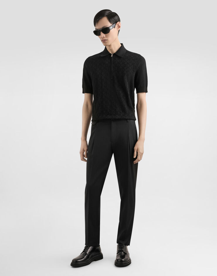 Dolce & Gabbana Polo in seta rasata con logo Nero GXZ79TJBSM4