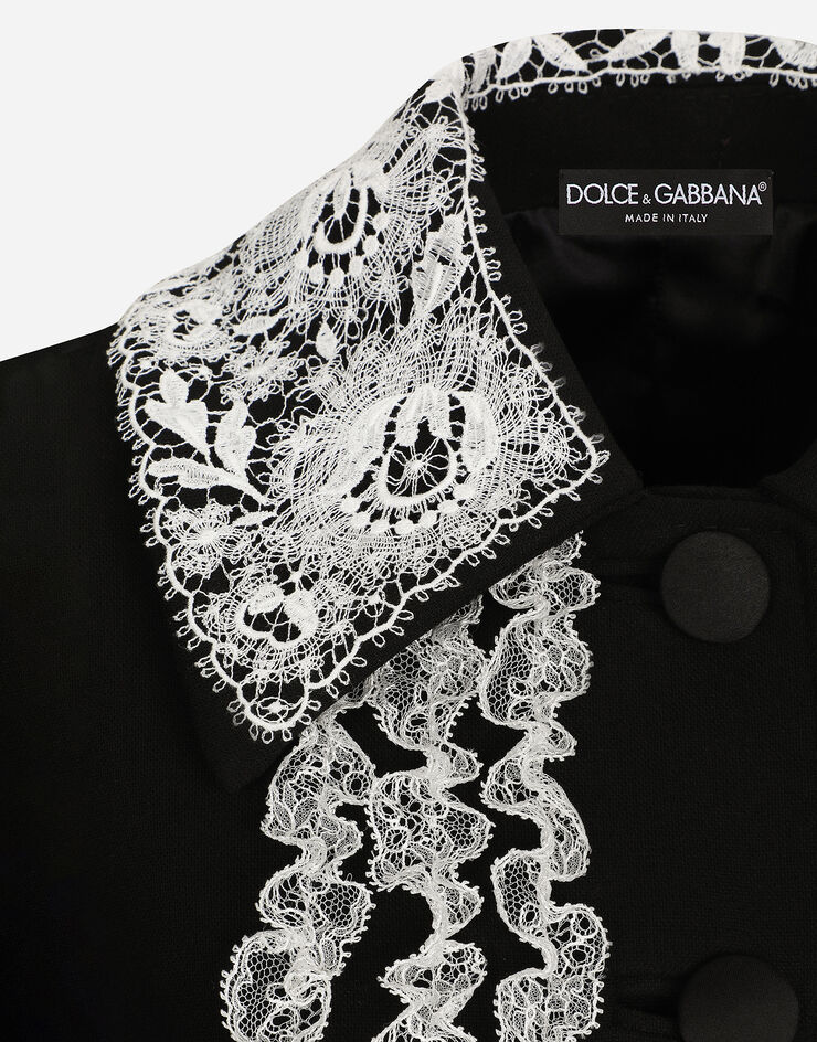 Dolce & Gabbana معطف صوف قصير بتفاصيل دانتيل أسود F0E1PTFUBCI