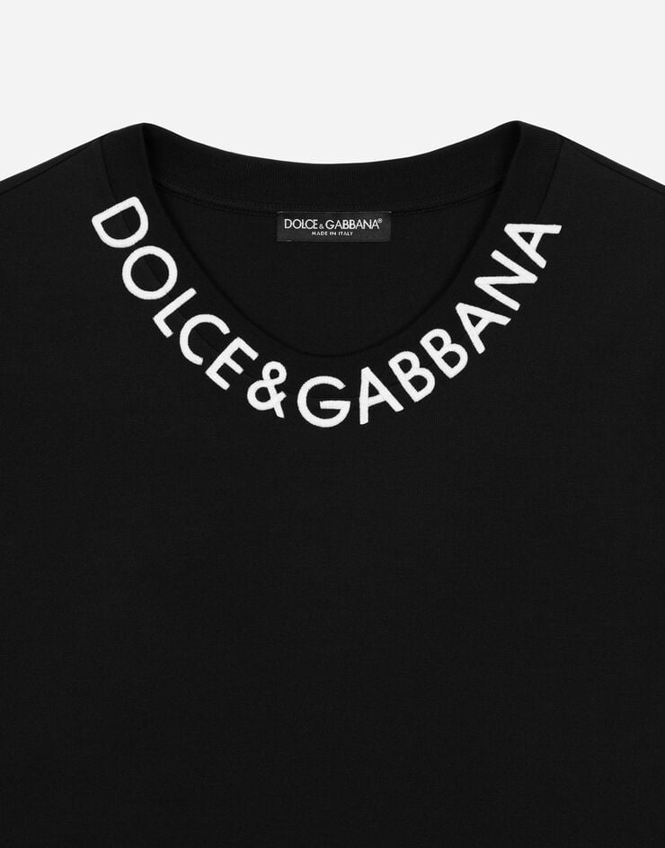 Dolce & Gabbana 로고 자수 네크라인 저지 티셔츠 블랙 F8T00ZFUGK4