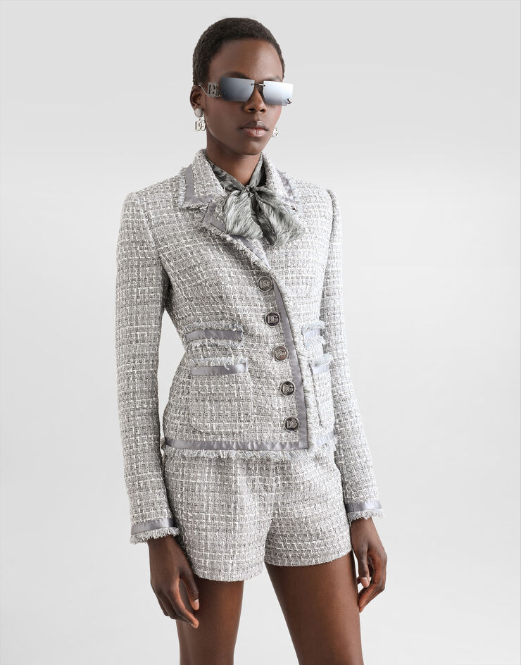 Dolce & Gabbana Chaqueta corta de botonadura sencilla en bouclé lamé Multicolor F27DITFQOAB