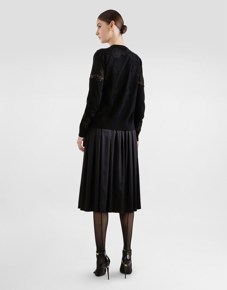 Dolce & Gabbana Wool cardigan with lace Black FXV05TJDVCS