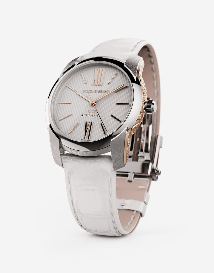 Dolce & Gabbana DG7 watch in steel with engraved side decoration in gold White WWEE1MWWS11