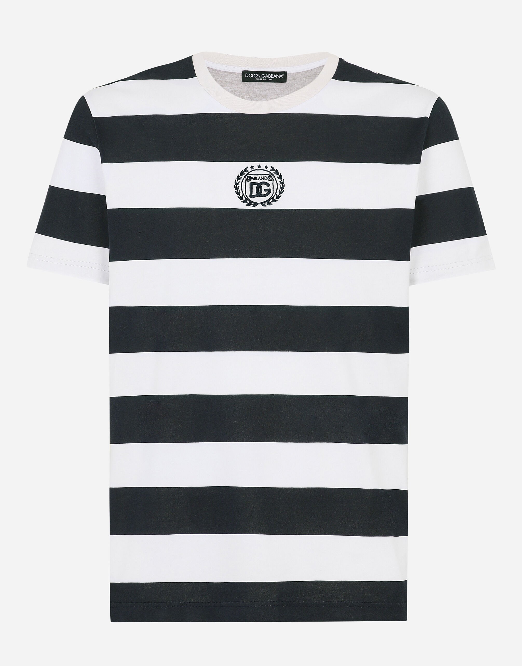 Dolce & Gabbana Striped Marina-print T-shirt with DG embroidery White G8RN8TG7M2X