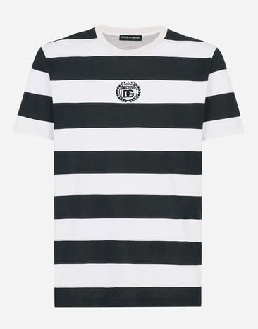 Dolce & Gabbana Striped Marina-print T-shirt with DG embroidery Black GXS28TJDMS9