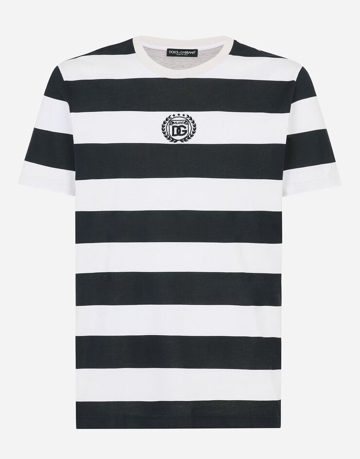Dolce & Gabbana Striped Marina-print T-shirt with DG embroidery Multicolor G8RN8ZG7M8V