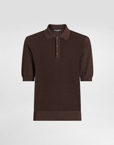 Dolce & Gabbana Micro-pattern cotton polo shirt Brown GXZ06TJBCGV
