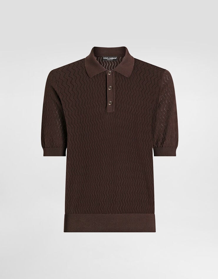Dolce & Gabbana Micro-pattern cotton polo shirt Brown GXZ06TJBCGV