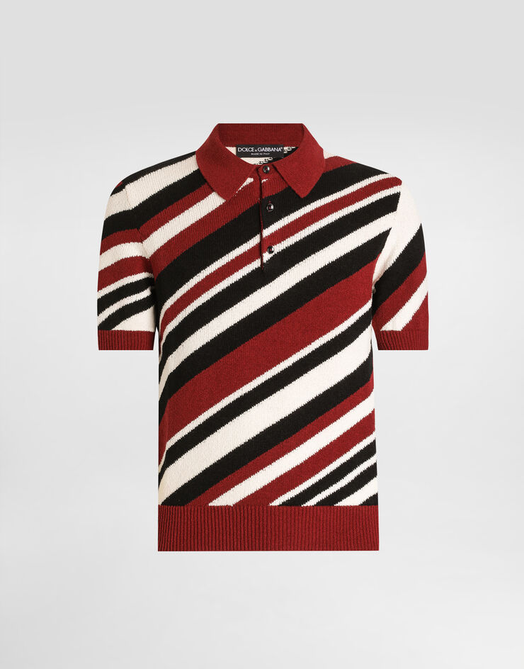 Dolce & Gabbana Jersey polo de algodón de manga corta con intarsia a rayas Multicolor GXZ64TJFMMS