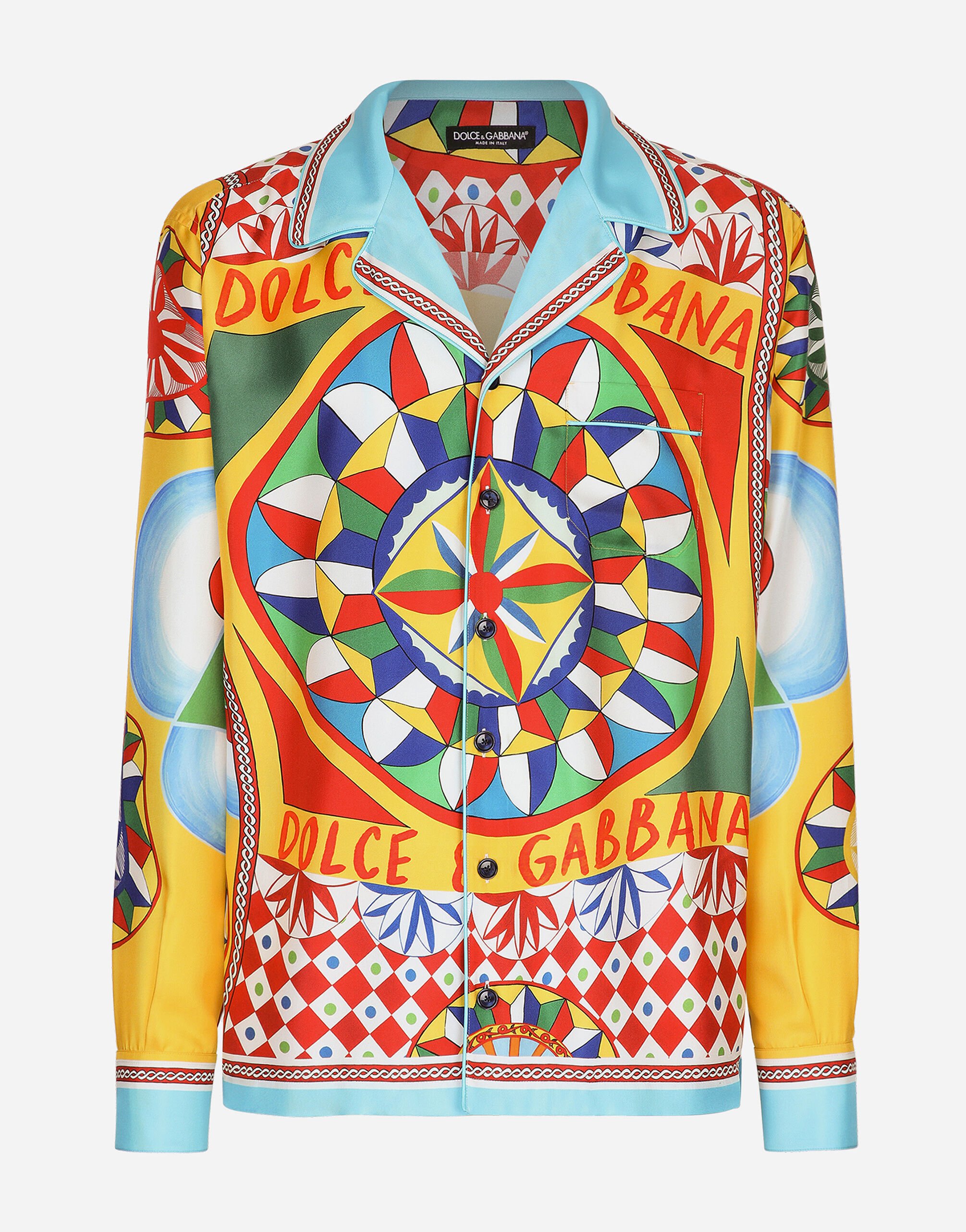 Dolce&Gabbana Hemd aus Seidentwill mit Carretto-Print Mehrfarbig G2QU4TFRMD4