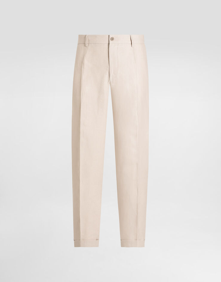 Dolce & Gabbana Pantalon à revers en toile de lin Beige GP11XTFU4MC