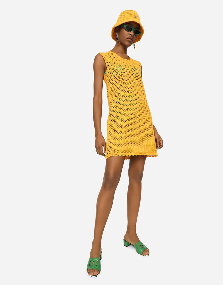 Dolce & Gabbana Short sleeveless crochet dress Yellow FXL43TJBCAG