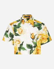 Dolce & Gabbana Short cotton shirt with yellow rose print Print F756LTHS5Q1