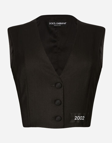 Dolce&Gabbana Kurze Weste aus Wolle in Leinwandbindung Schwarz F790BTFU21E