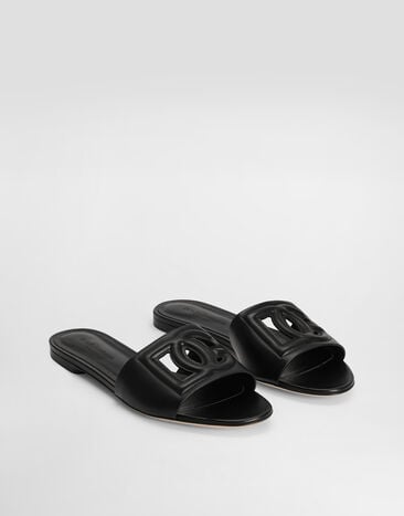 Dolce & Gabbana Calfskin slides with DG Millennials logo Black CQ0436AY329