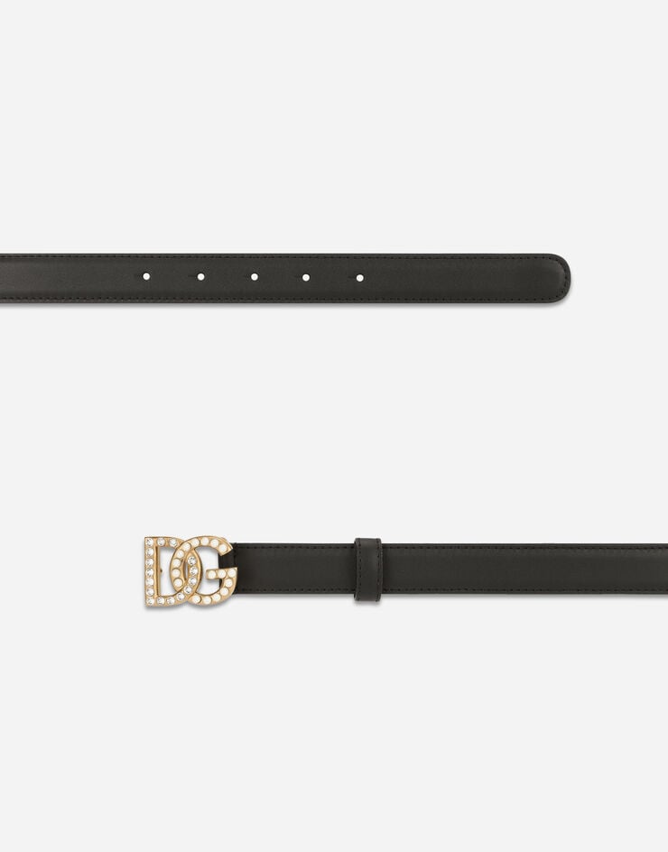 Dolce & Gabbana Cinturón en piel de becerro con logotipo DG, strass y perlas Multicolor BE1447AQ339