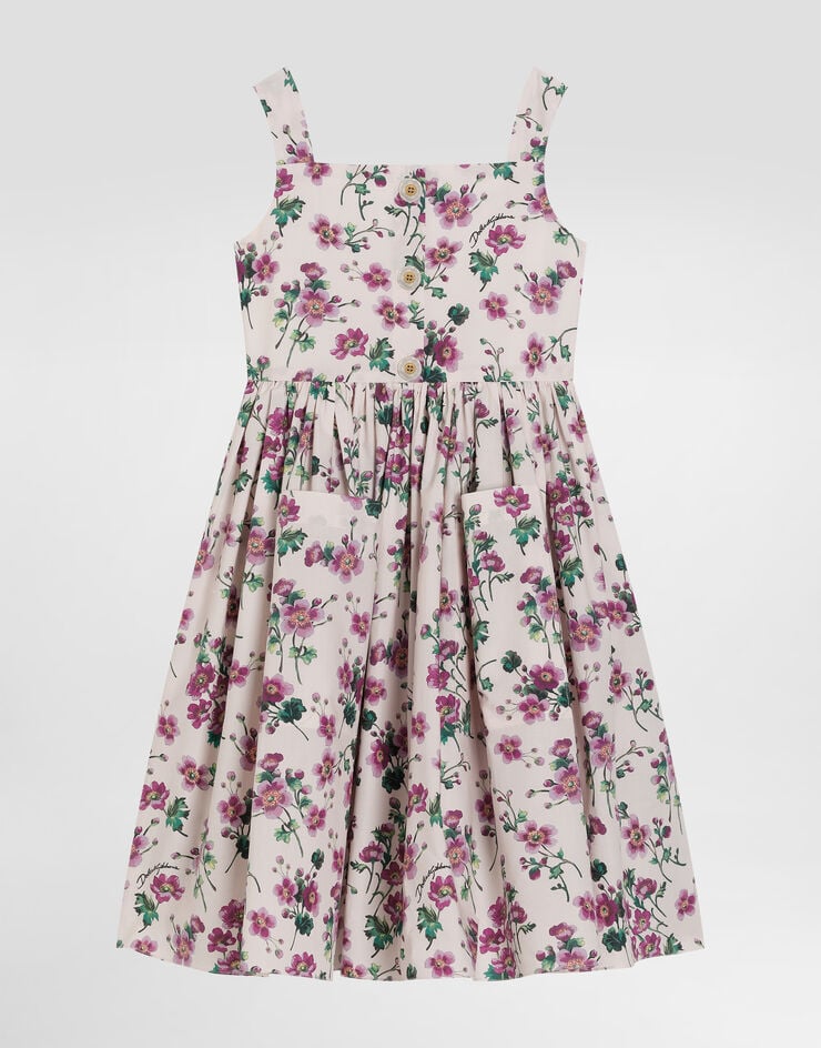 Dolce & Gabbana Violets-print poplin dress Print L54DJ7HS5TX