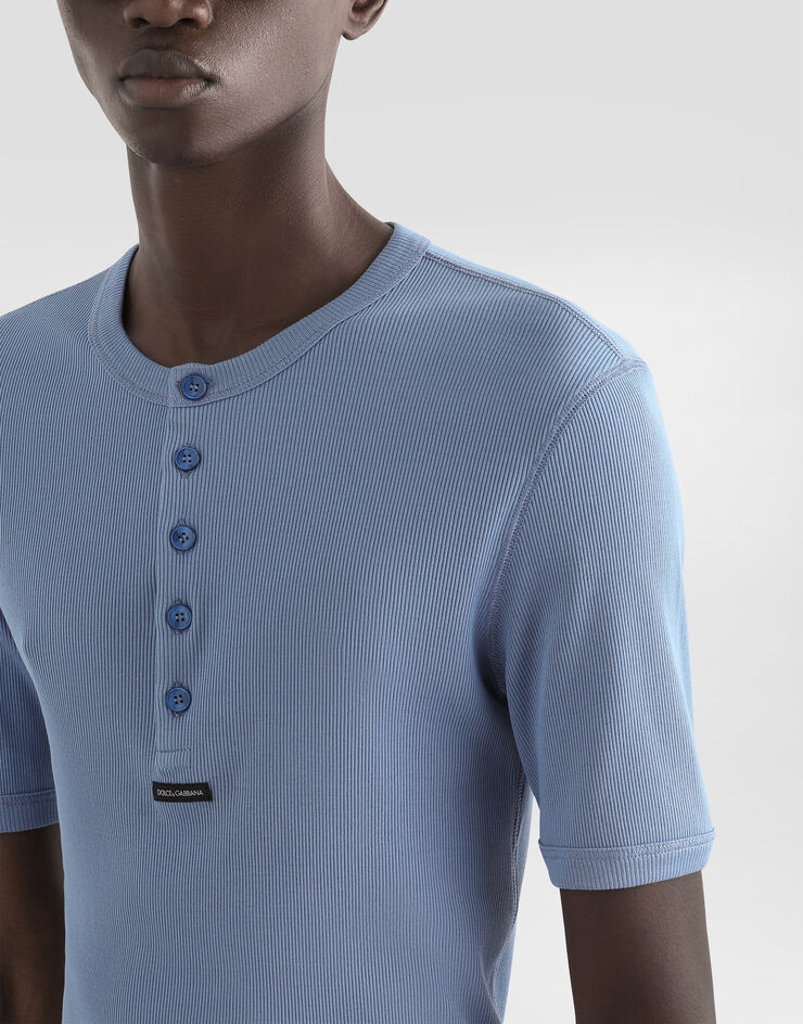 Dolce & Gabbana Cotton serafino t-shirt with print Blue G8QX6TG7P3J