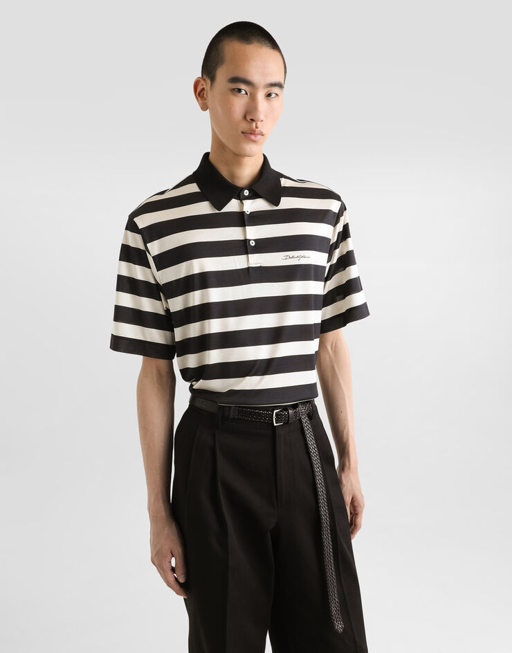 Dolce & Gabbana Short-sleeved silk jersey polo-shirt with striped print Multicolor G8RV9TG7O8F
