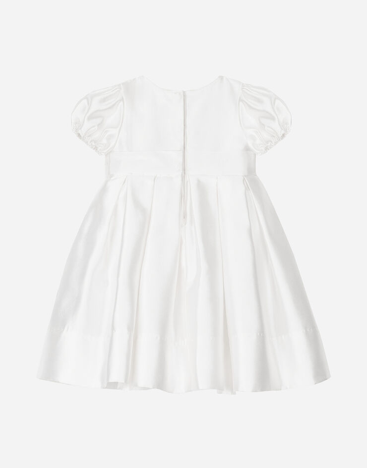 Dolce & Gabbana Robe de baptême en mikado de soie coupe empire et manches courtes Blanc L0EGG2FU1L6